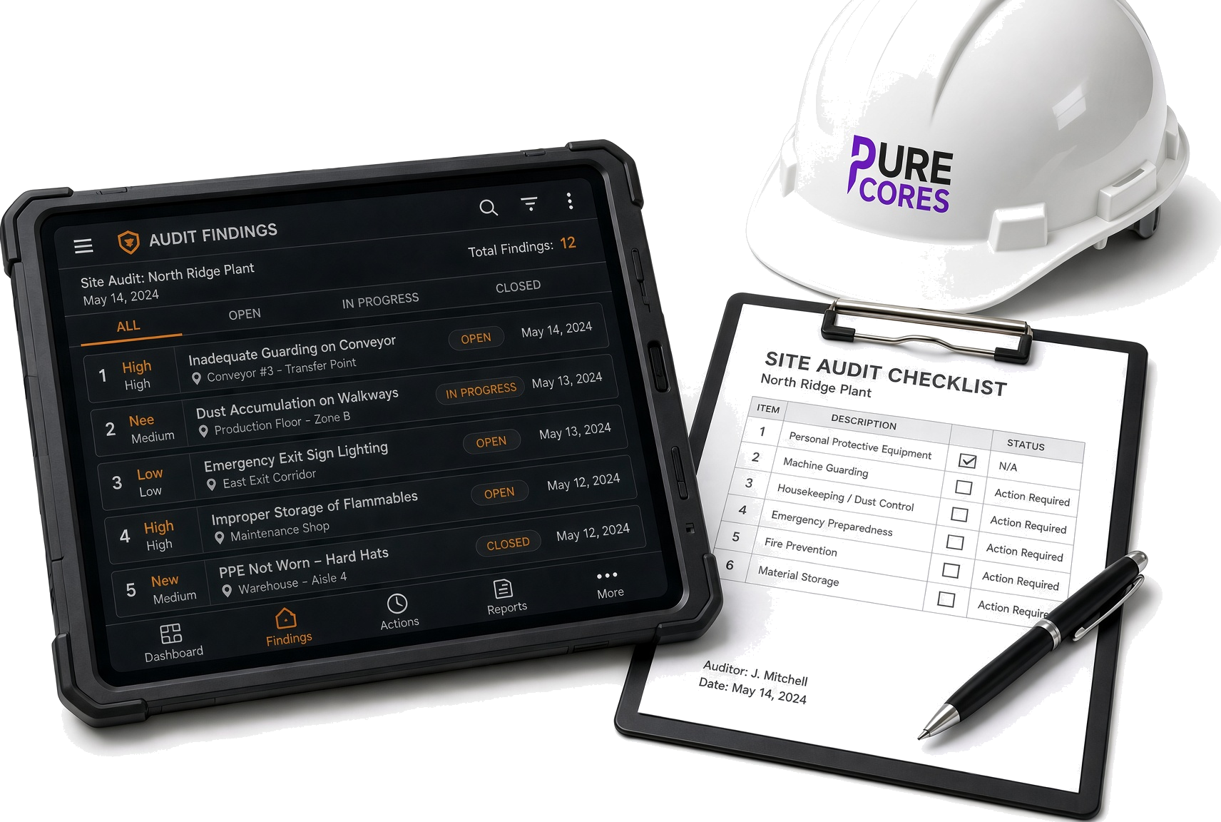 Tablet showing an audit dashboard