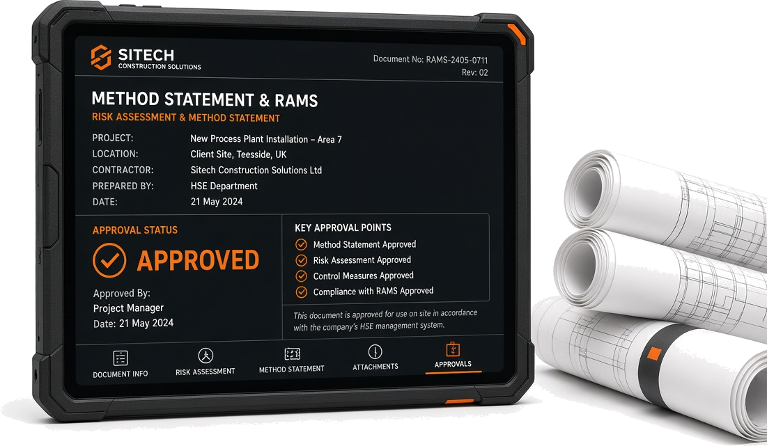 Tablet showing an approved method statement